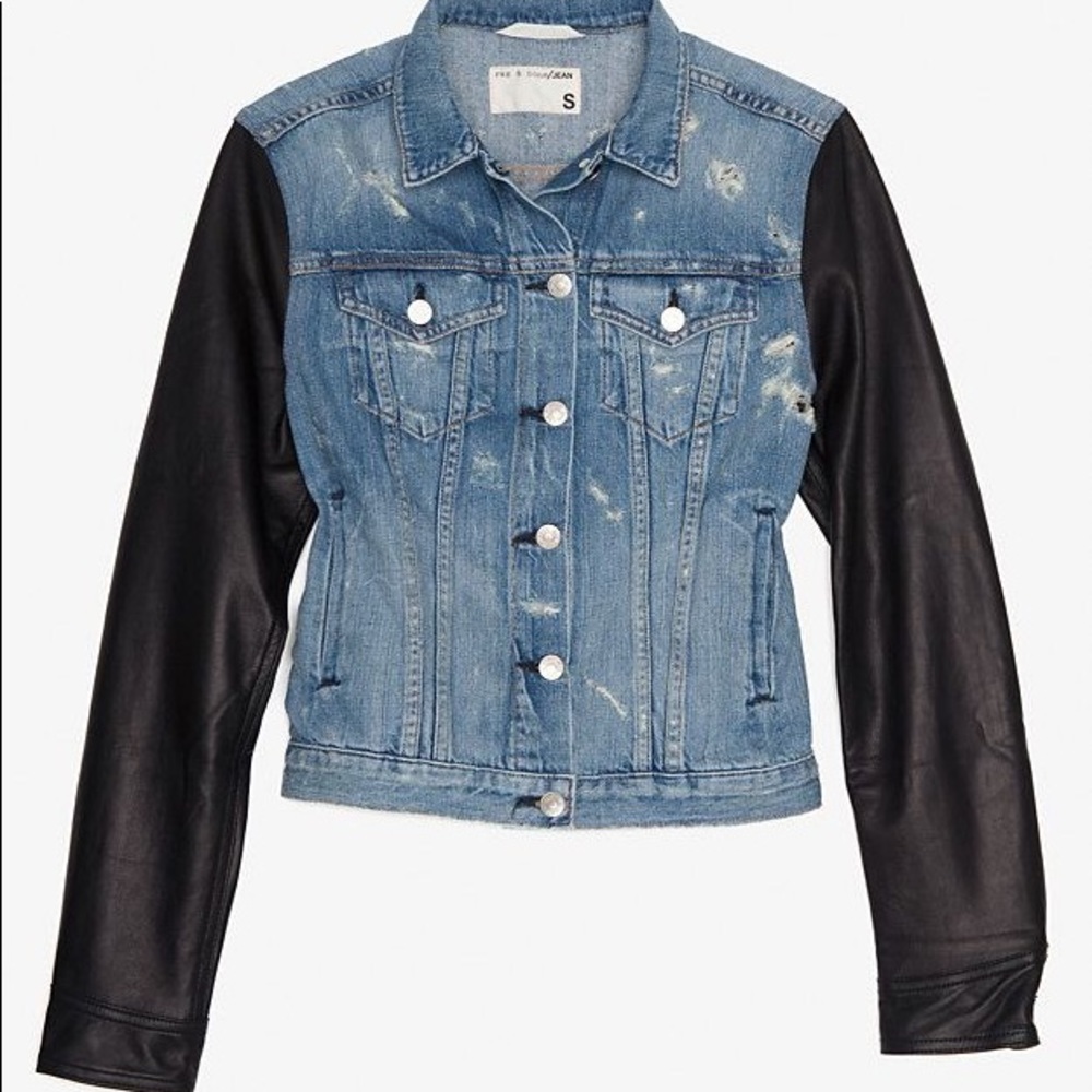 Rag & Bone Denim Leather Sleeve Cropped Jacket M